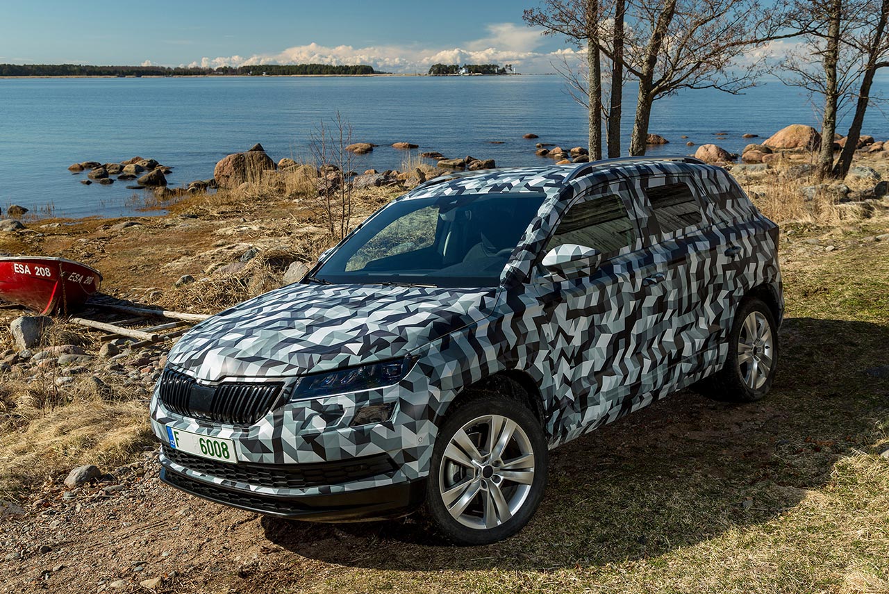 2017 skoda karoq suv camouflagued front left