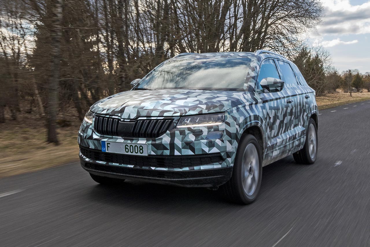 2017 skoda karoq suv camouflagued rolling shot