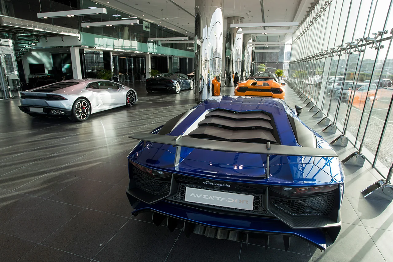 Do check out the Largest Lamborghini showroom if you visit Dubai 7 lamborghini dubai showroom aventador blue rear