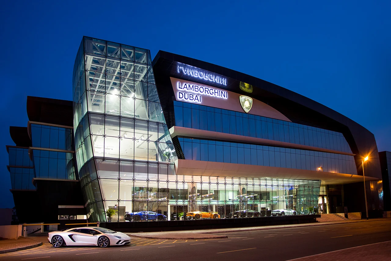 Do check out the Largest Lamborghini showroom if you visit Dubai 4 lamborghini dubai showroom night