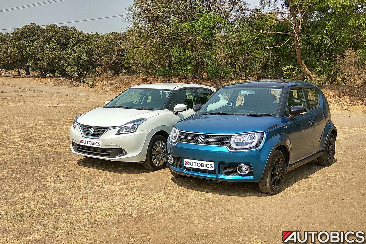 maruti suzuki ignis vs maruti baleno front quarter