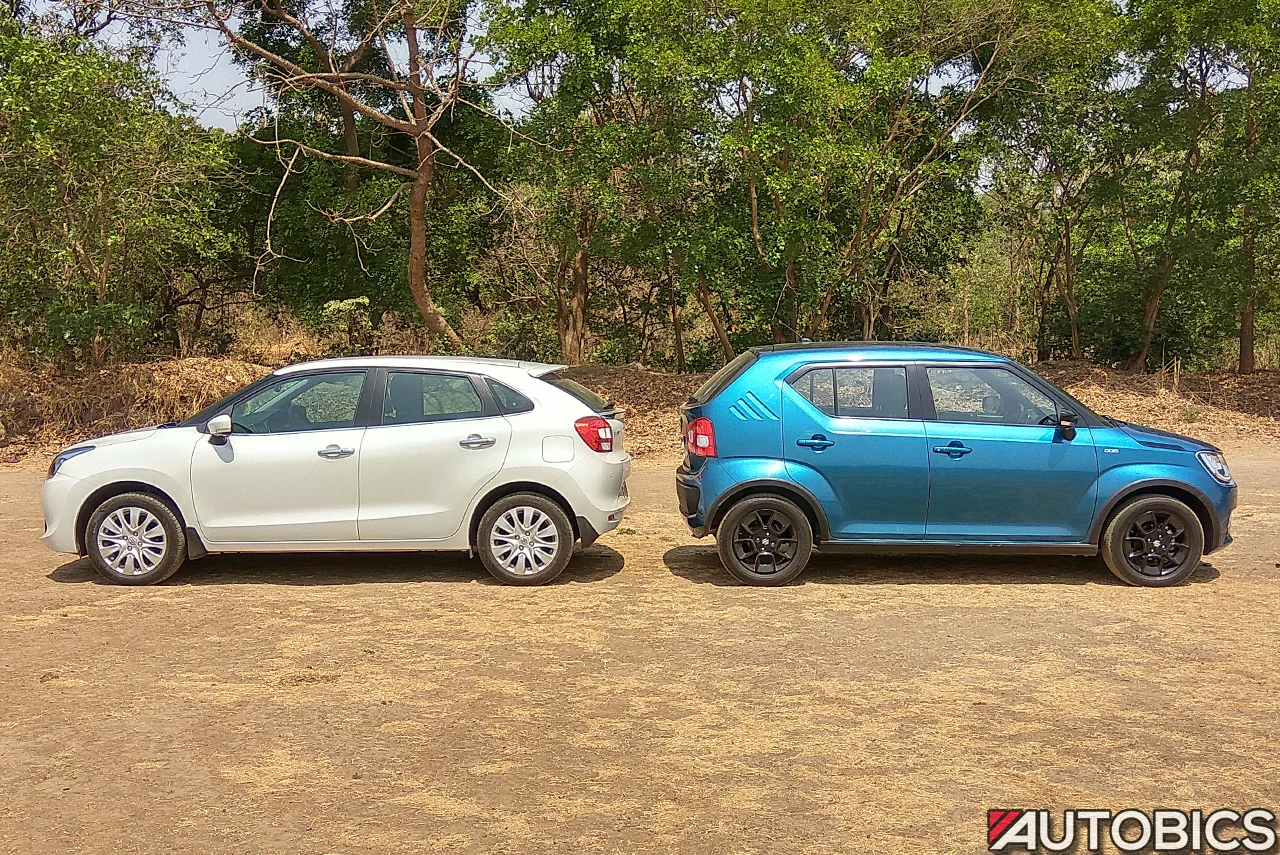 maruti suzuki ignis vs maruti baleno side