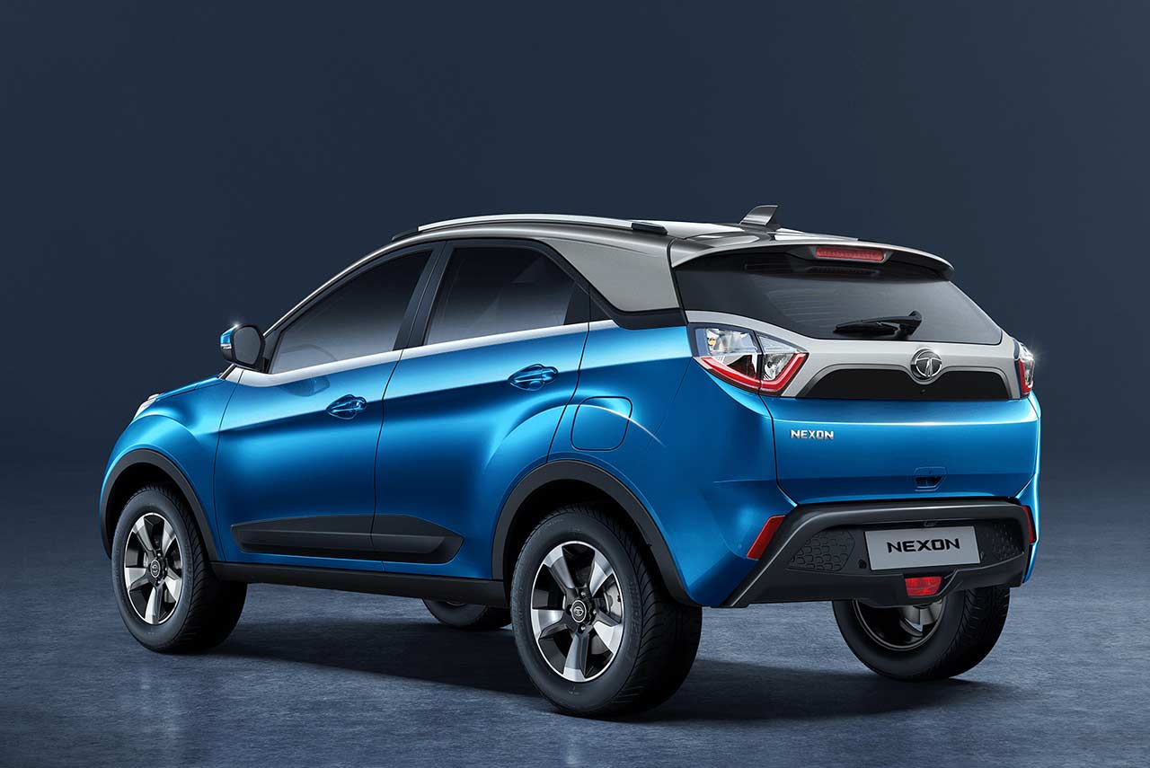 2017 tata nexon rear quarter moroccan blue studio