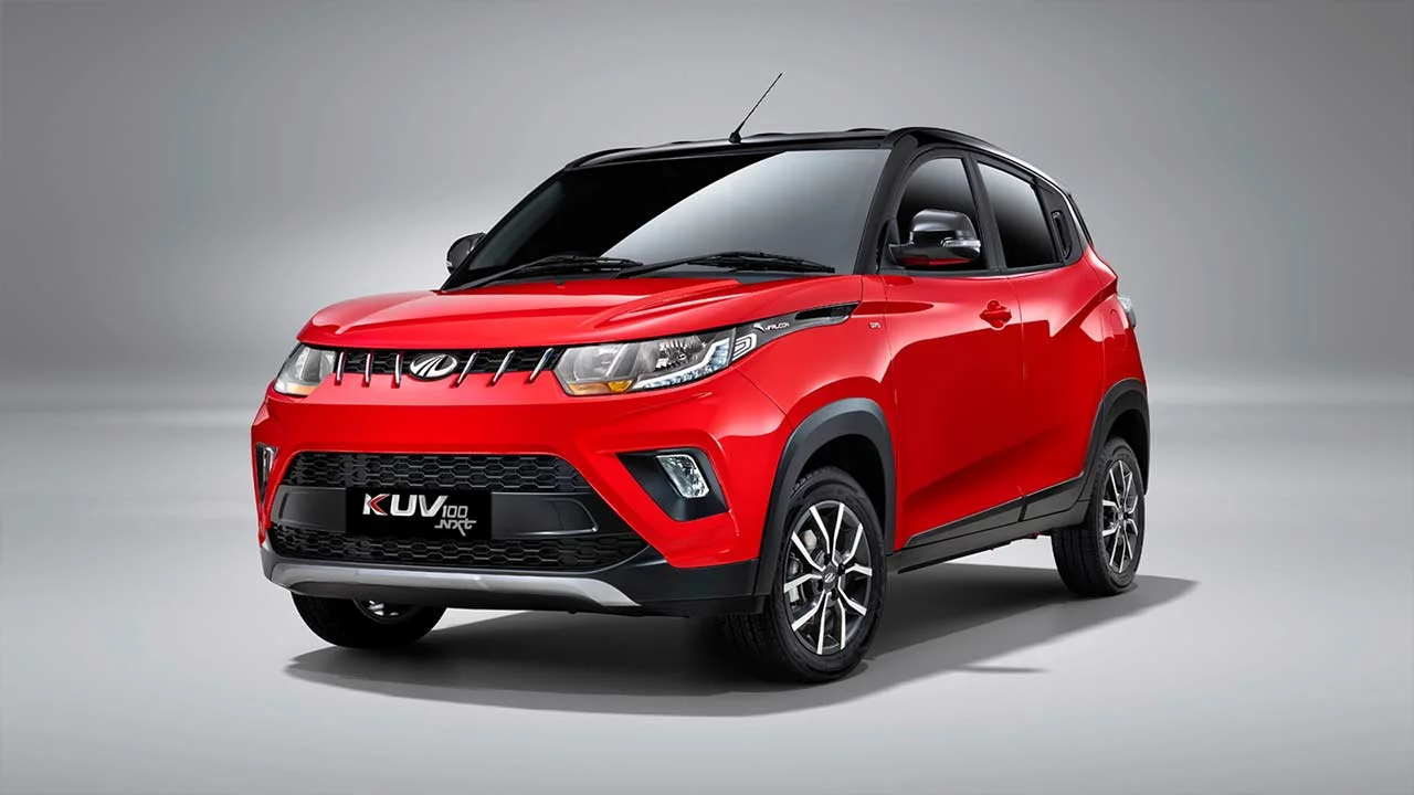 2017 mahindra kuv100 nxt red and black front quarter pr
