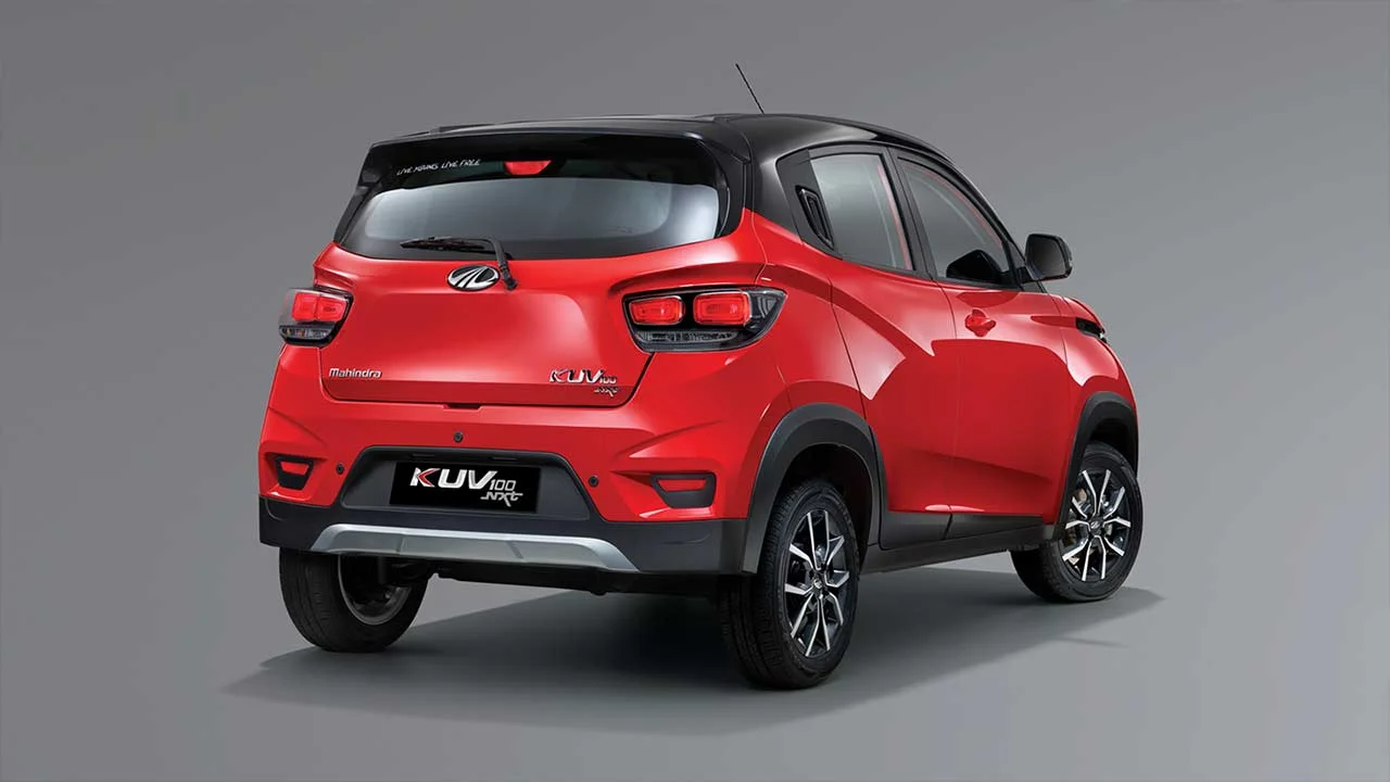 2017 mahindra kuv100 nxt red and black rear quarter pr
