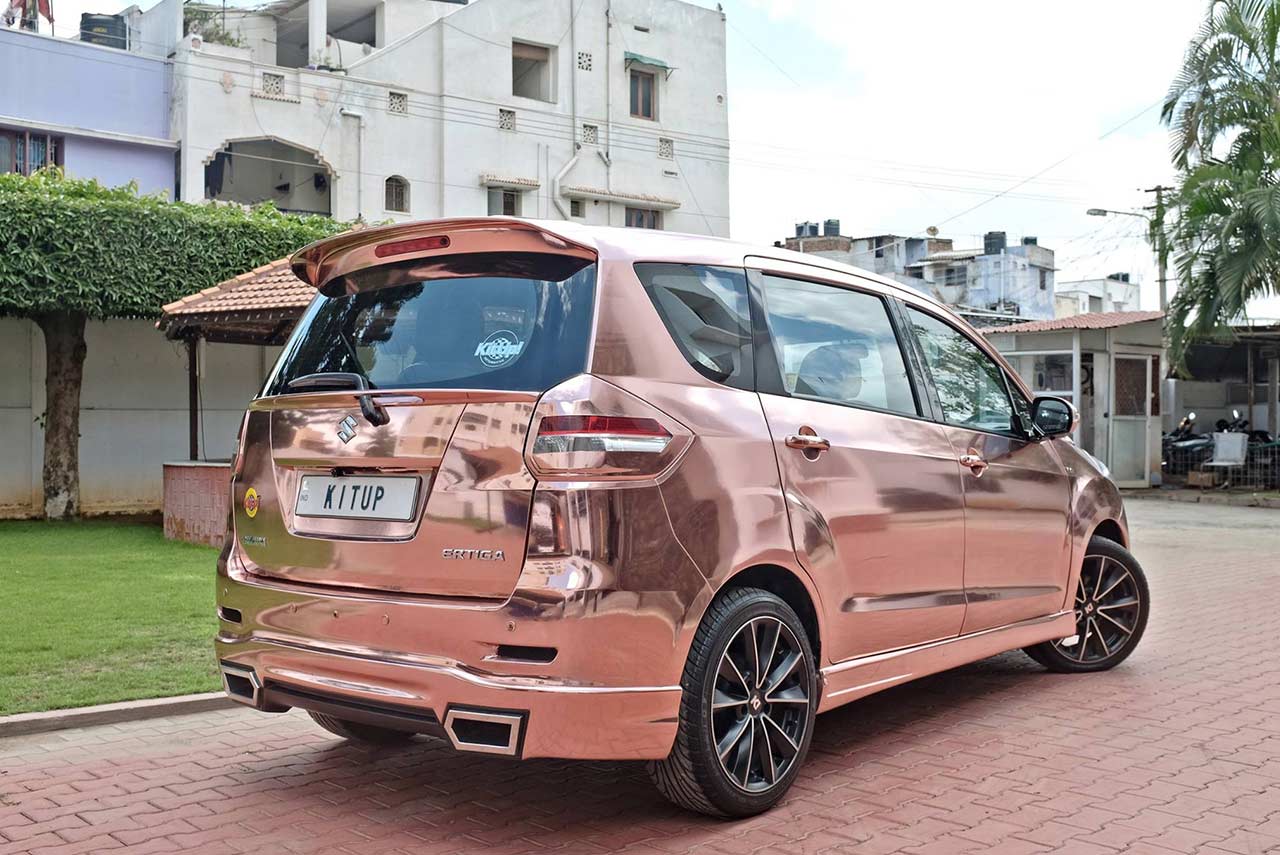 maruti suzuki ertiga modified kitup rose gold wrap rear rear quarter