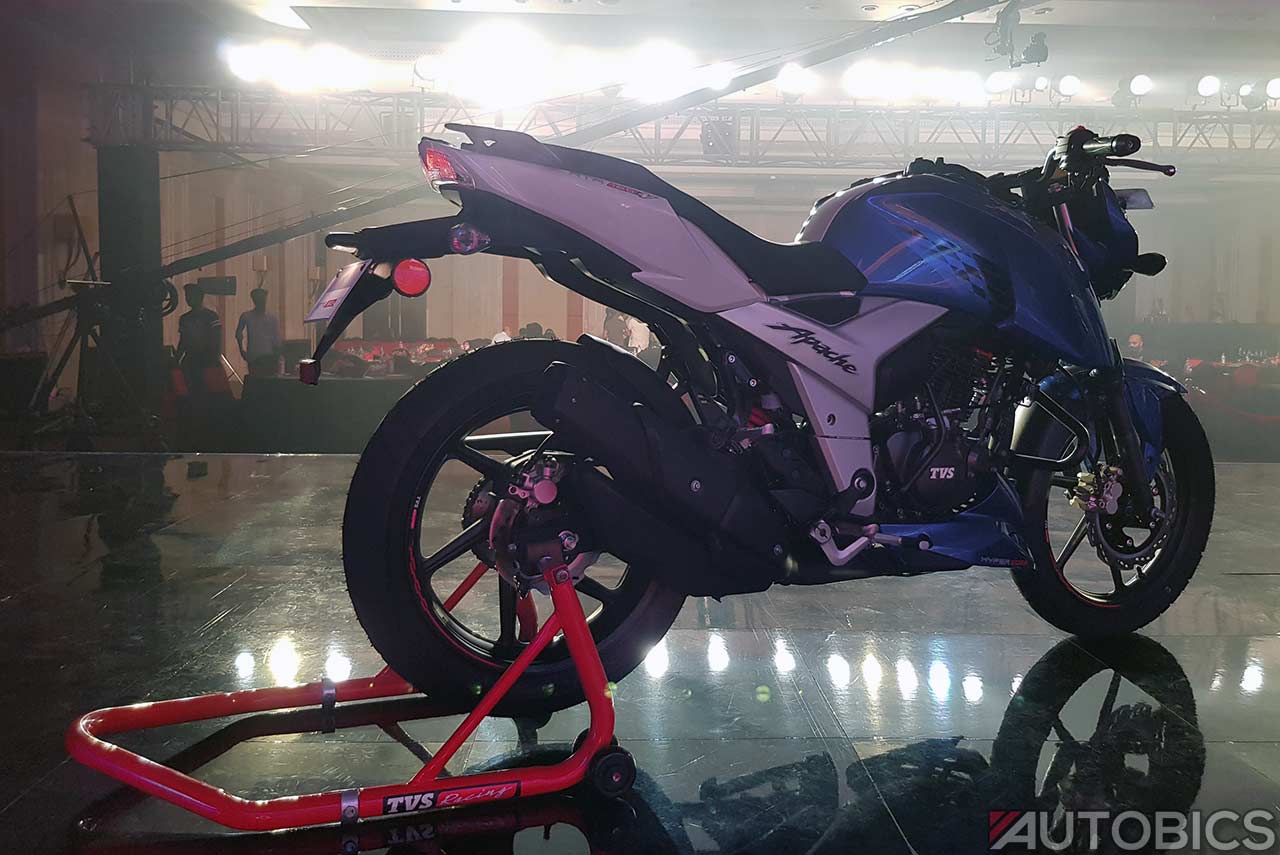 Tvs Apache Rtr 160 4v Metallic Blue Rear Quarter 18 Autobics