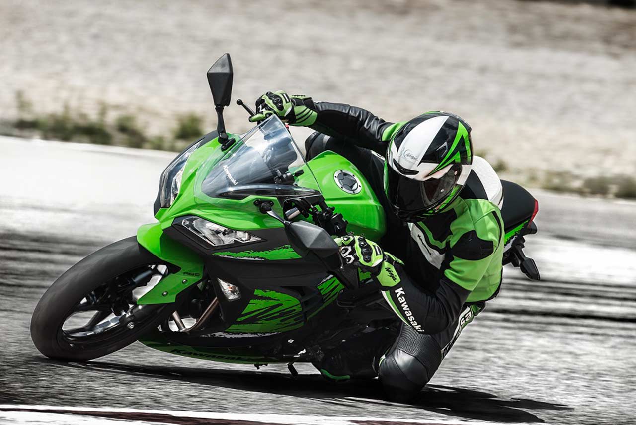 Locally Assembled New Kawasaki Ninja 300 with ABS launched in India; Priced at INR 2.98 Lakh 2018 Kawasaki Ninja 300 ABS Lime Green Cornering Left