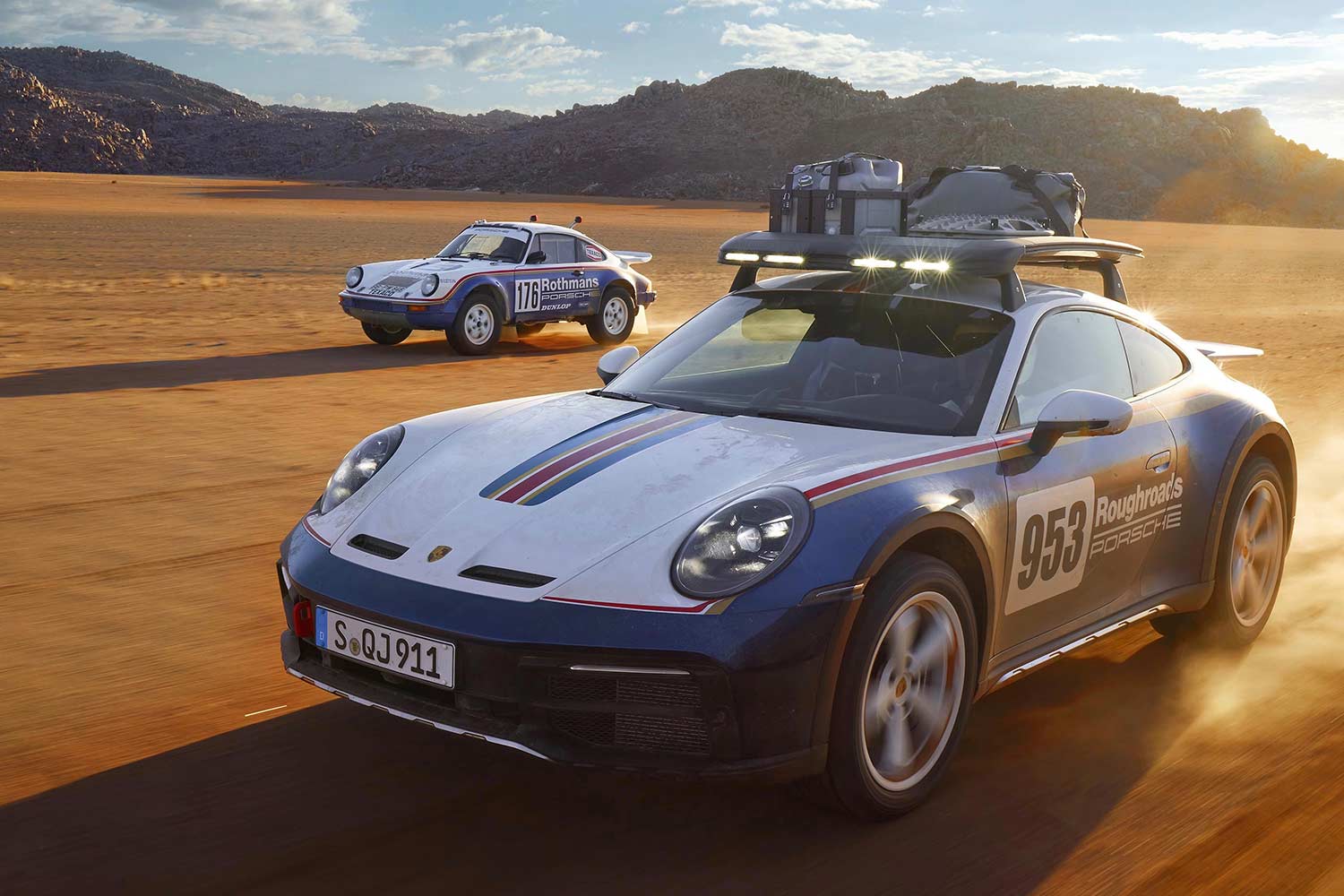 2022 Porsche 911 Dakar White and Gentian Blue Metallic High Speed