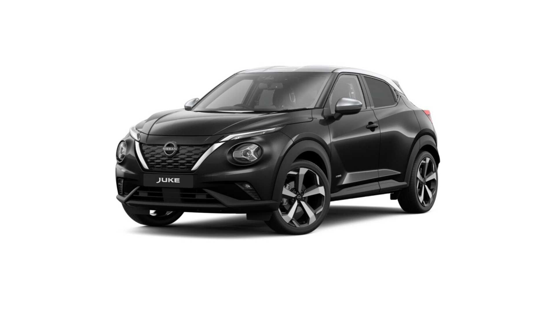 2023 Nissan Juke Tekna Hybrid Pearl Black with Blade Silver roof and door mirrors
