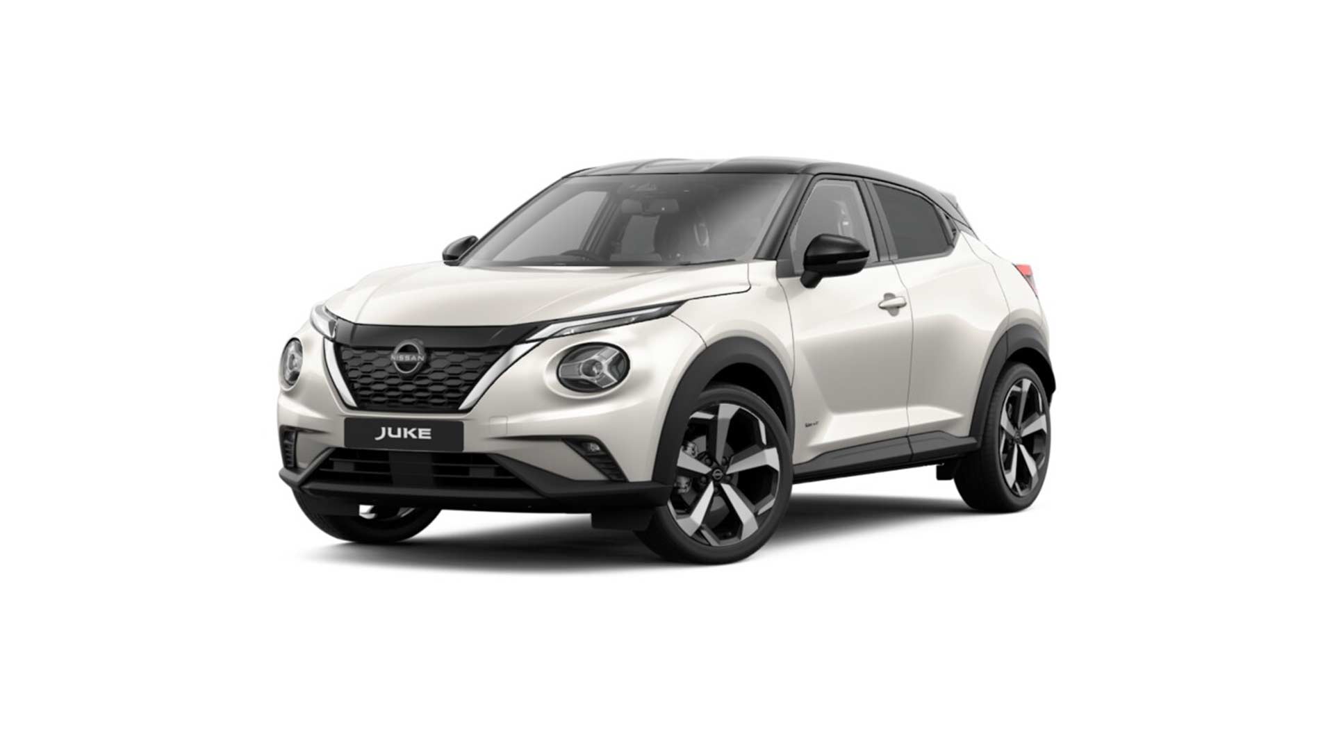 2023 Nissan Juke Tekna Hybrid Storm White with Pearl Black roof and door mirrors