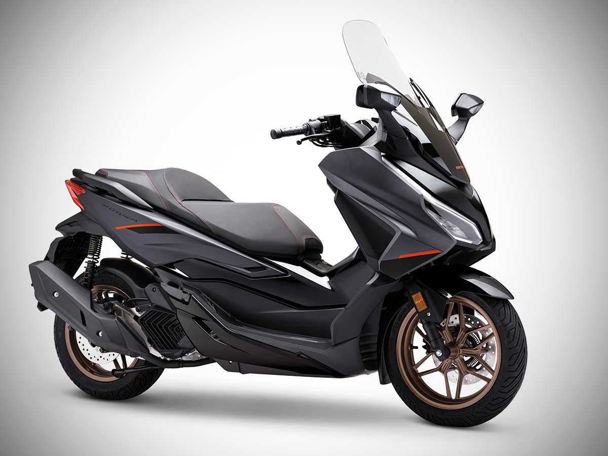 2025 Honda Forza 125 Mat Cynos Gray Metallic with Bronze wheels