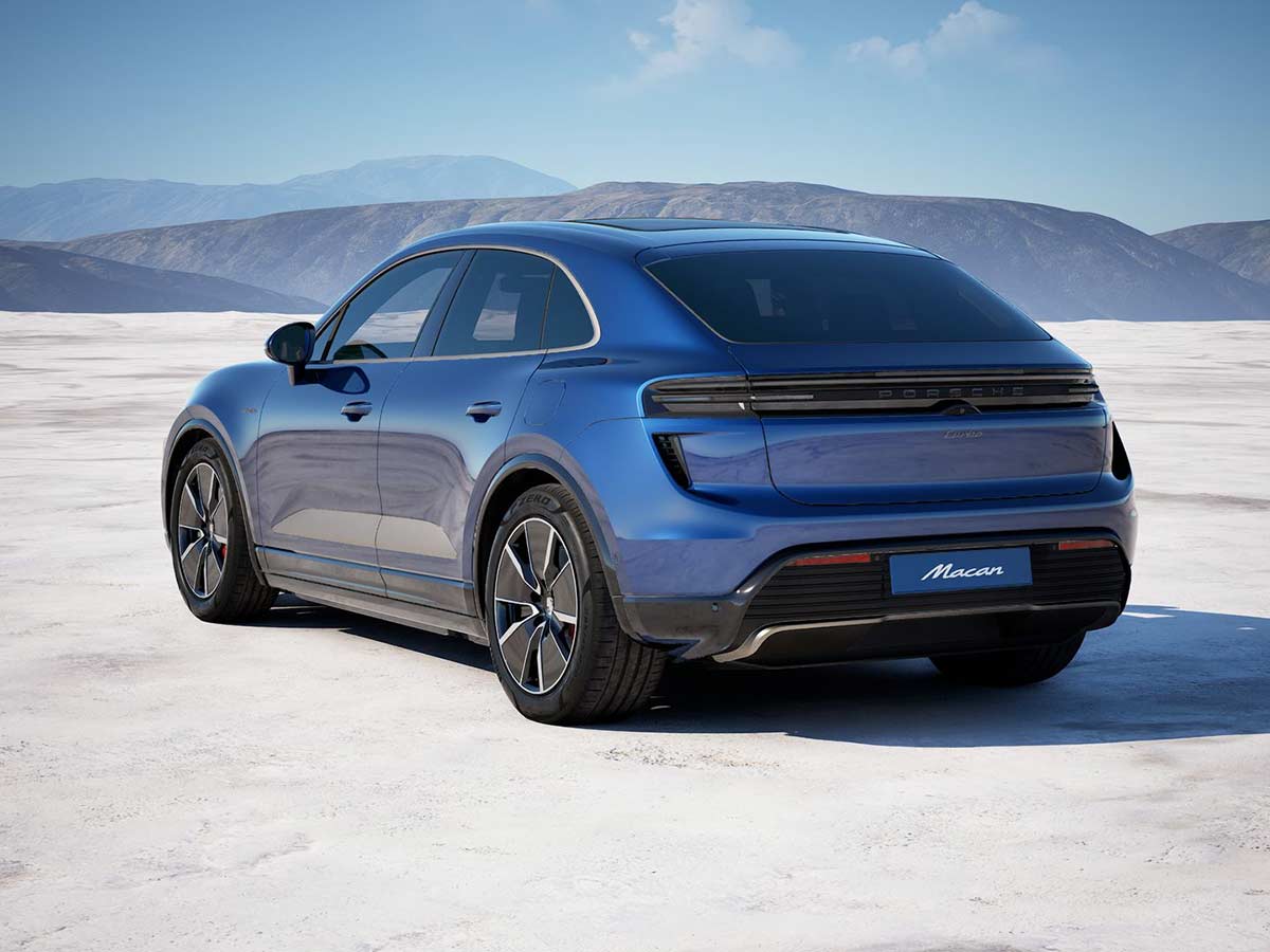 2025 Porsche Macan Turbo Electric Gentian Blue Metallic Rear