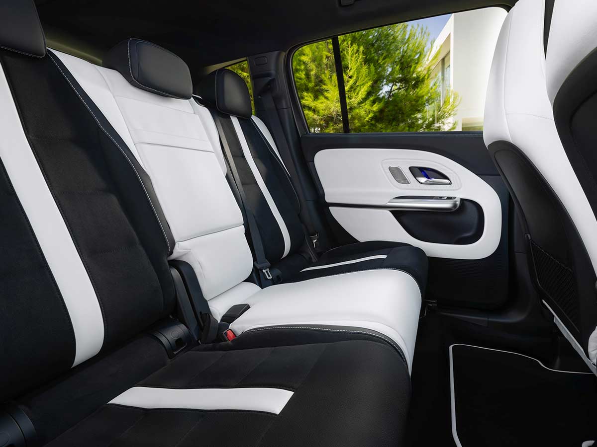 2026 Mercedes Benz GLB Electric Interior rear seats black and white