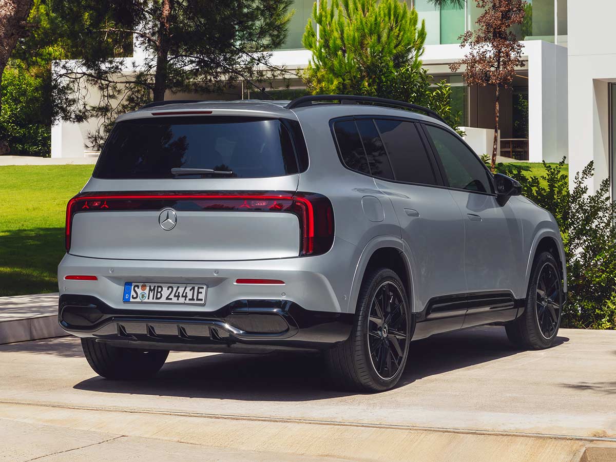 All new 2026 Mercedes Benz GLB Electric High tech silver Rear Quarter