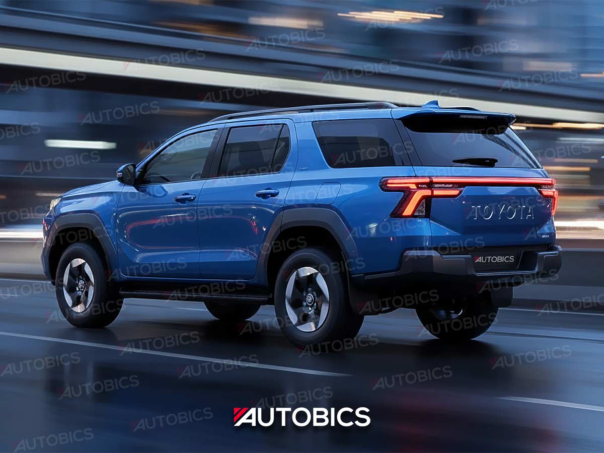 Next Gen Toyota Fortuner BEV 2026 Rendering Metallic Blue Rear Quarter Speed