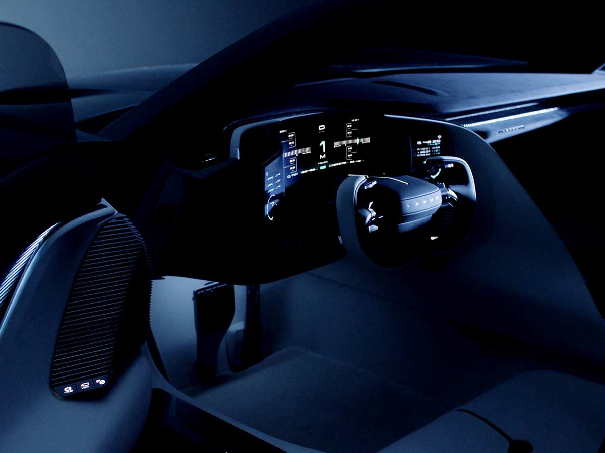 The minimalist cockpit interior of the Lexus LFA Concept, designed for Discover Immersion and featuring the ideal driving position.