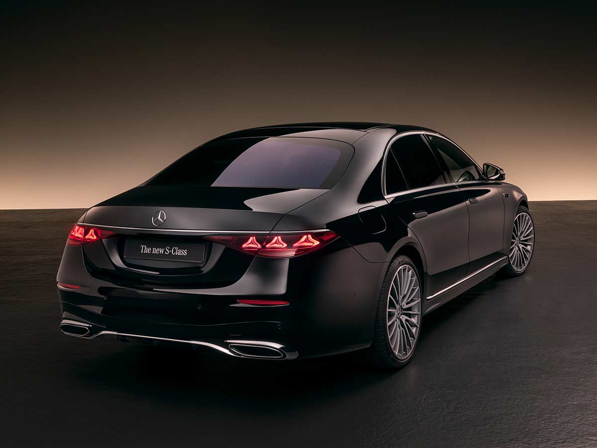 2026 Mercedes Benz S Class AMG Line Black Rear Quarter View