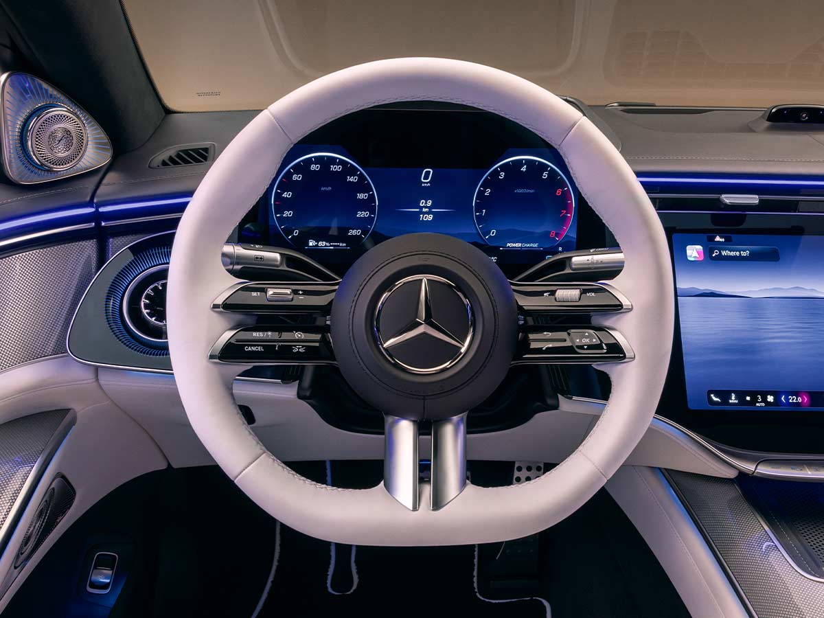 2026 Mercedes Benz S Class AMG Line Deep White Interior Steering