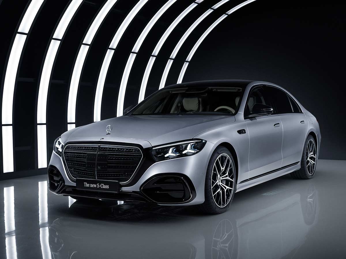2026 Mercedes Benz S Class Night Package Silver Front Quarter