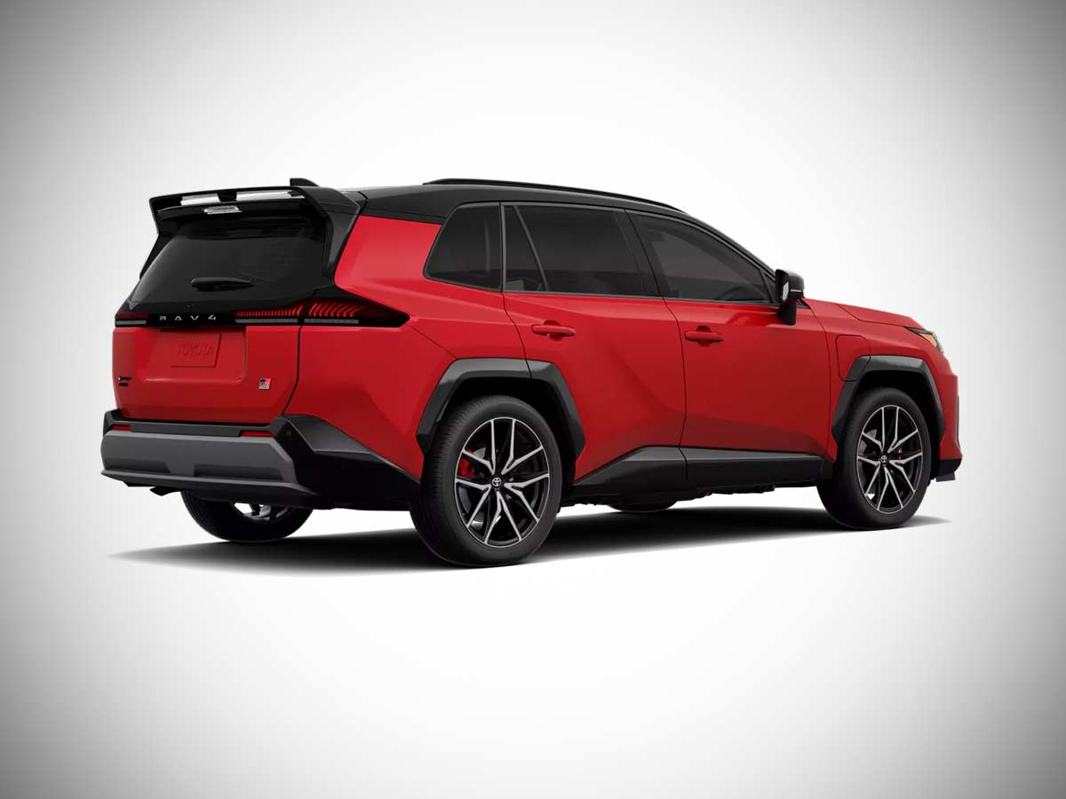 2026 Toyota RAV4 Plug in Hybrid GR Sport Supersonic Red with Midnight Black roof Rear Quarter