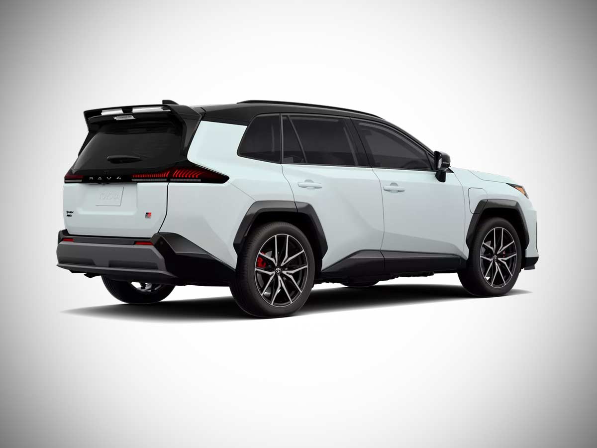 2026 Toyota RAV4 Plug in Hybrid GR Sport Wind Chill Pearl with Midnight Black roof Rear Quarter