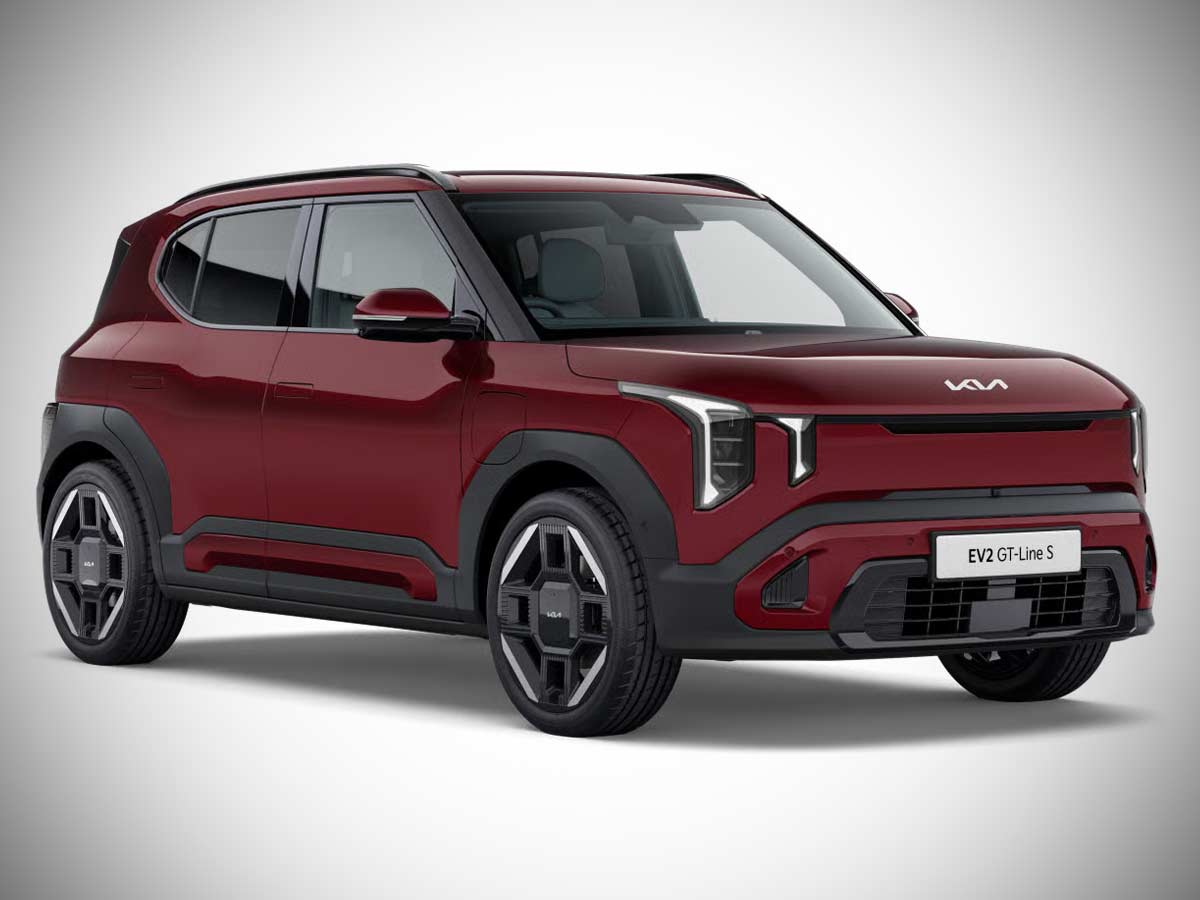 2026 Kia EV2 GT-Line S Colors: Every Paint Option Explained 5 2026 Kia EV2 GT Line S Magma Red Front Quarter