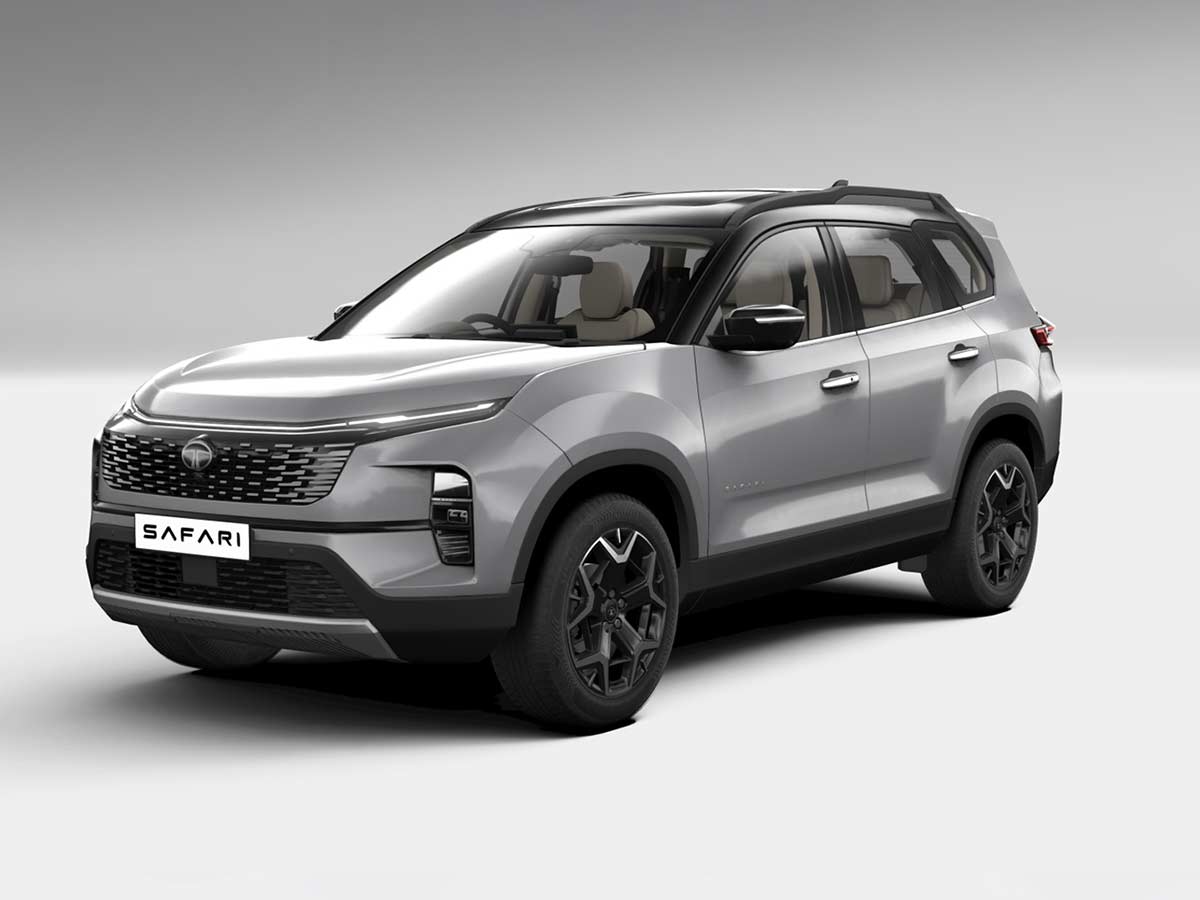 2026 Tata Safari Accomplished X+ Color Options - All Dual-Tone Shades Explained 1 2026 Tata Safari Accomplished X+ Pure Grey Dual Tone Front Quarter