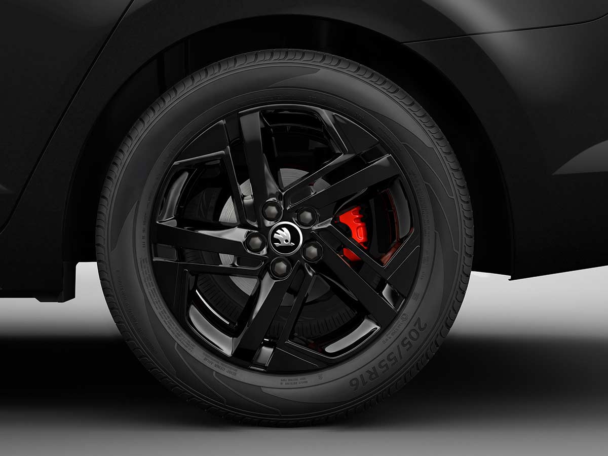 New Skoda Slavia 2026: Features, Engine Options, Variants, Safety and Everything You Need to Know 32 2026 Skoda Slavia Monte Carlo Black Alloy Wheels