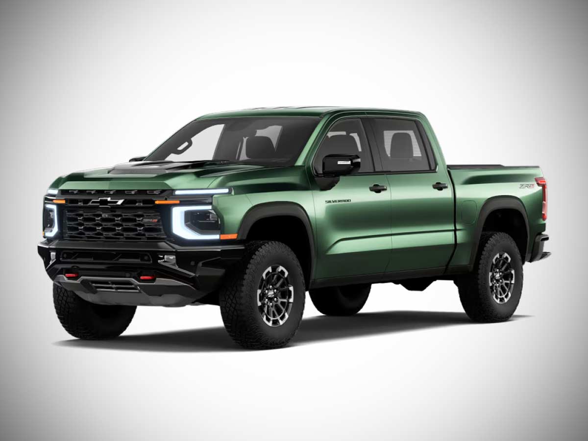 2027 Chevrolet Silverado ZR2 Colors: All Exterior Paint Options 9 2027 Chevrolet Silverado ZR2 Trillium Green Metallic Front