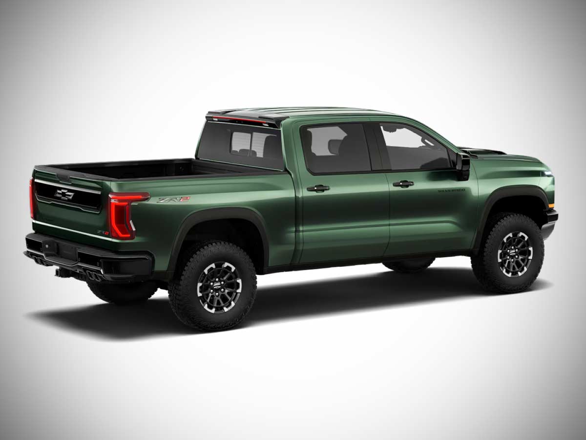2027 Chevrolet Silverado ZR2 Colors: All Exterior Paint Options 10 2027 Chevrolet Silverado ZR2 Trillium Green Metallic Rear