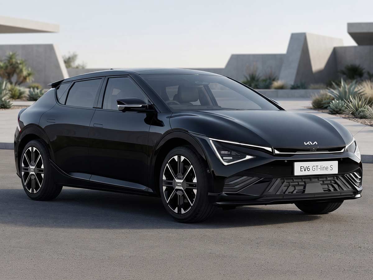 2026 Kia EV6 GT-Line S Color Options; Choose the perfect shade for you 5 2026 Kia EV6 GT Line S Midnight Black Front Quarter