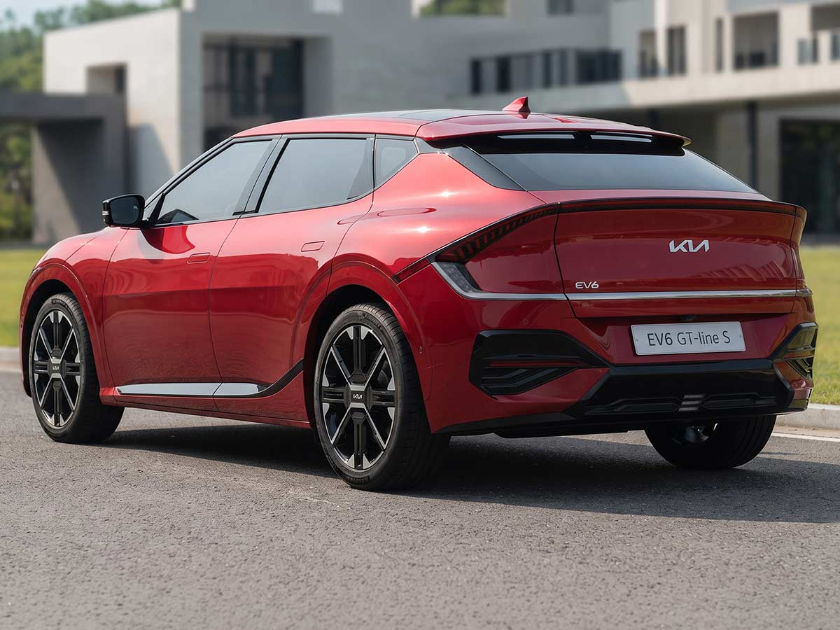2026 Kia EV6 GT-Line S Color Options; Choose the perfect shade for you 4 2026 Kia EV6 GT Line S Runway Red Rear Quarter