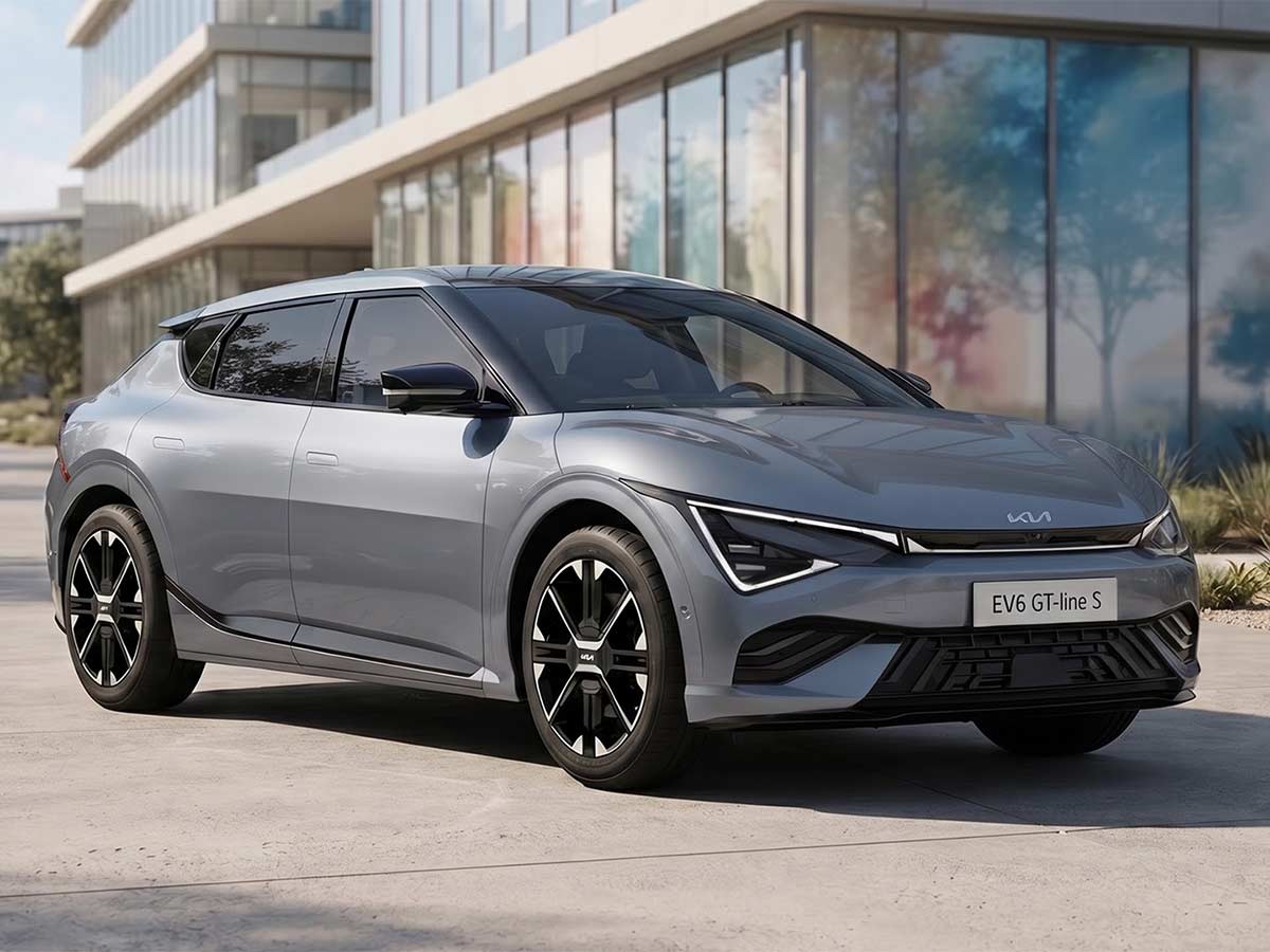 2026 Kia EV6 GT-Line S Color Options; Choose the perfect shade for you 7 2026 Kia EV6 GT Line S Wolf Grey Front Quarter