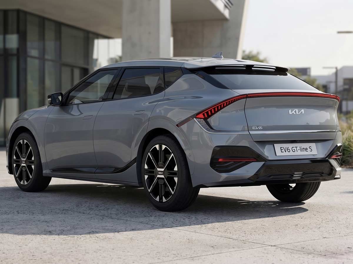 2026 Kia EV6 GT-Line S Color Options; Choose the perfect shade for you 8 2026 Kia EV6 GT Line S Wolf Grey Rear Quarter