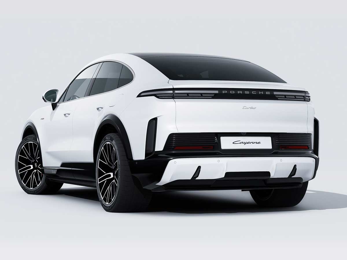 New Porsche Cayenne Turbo Coupe Electric Colours: 13 Shades to Know 4 2026 Porsche Cayenne Turbo Coupe Electric Carrara White Metallic Rear