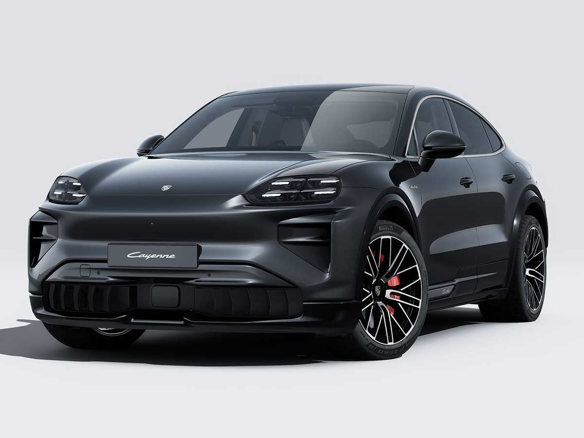 New Porsche Cayenne Turbo Coupe Electric Colours: 13 Shades to Know 5 2026 Porsche Cayenne Turbo Coupe Electric Chromite Black Metallic Front