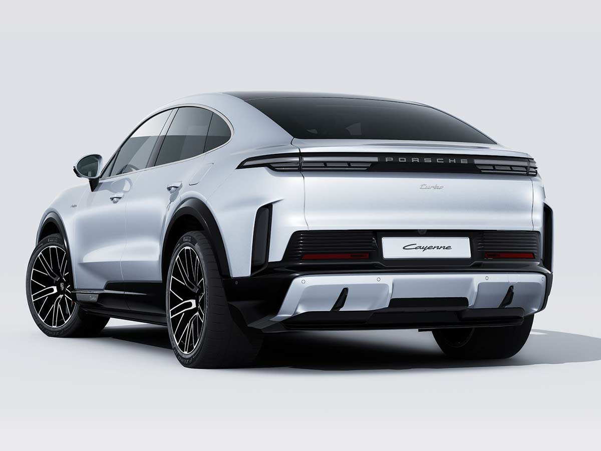 New Porsche Cayenne Turbo Coupe Electric Colours: 13 Shades to Know 8 2026 Porsche Cayenne Turbo Coupe Electric Dolomite Silver Metallic Rear
