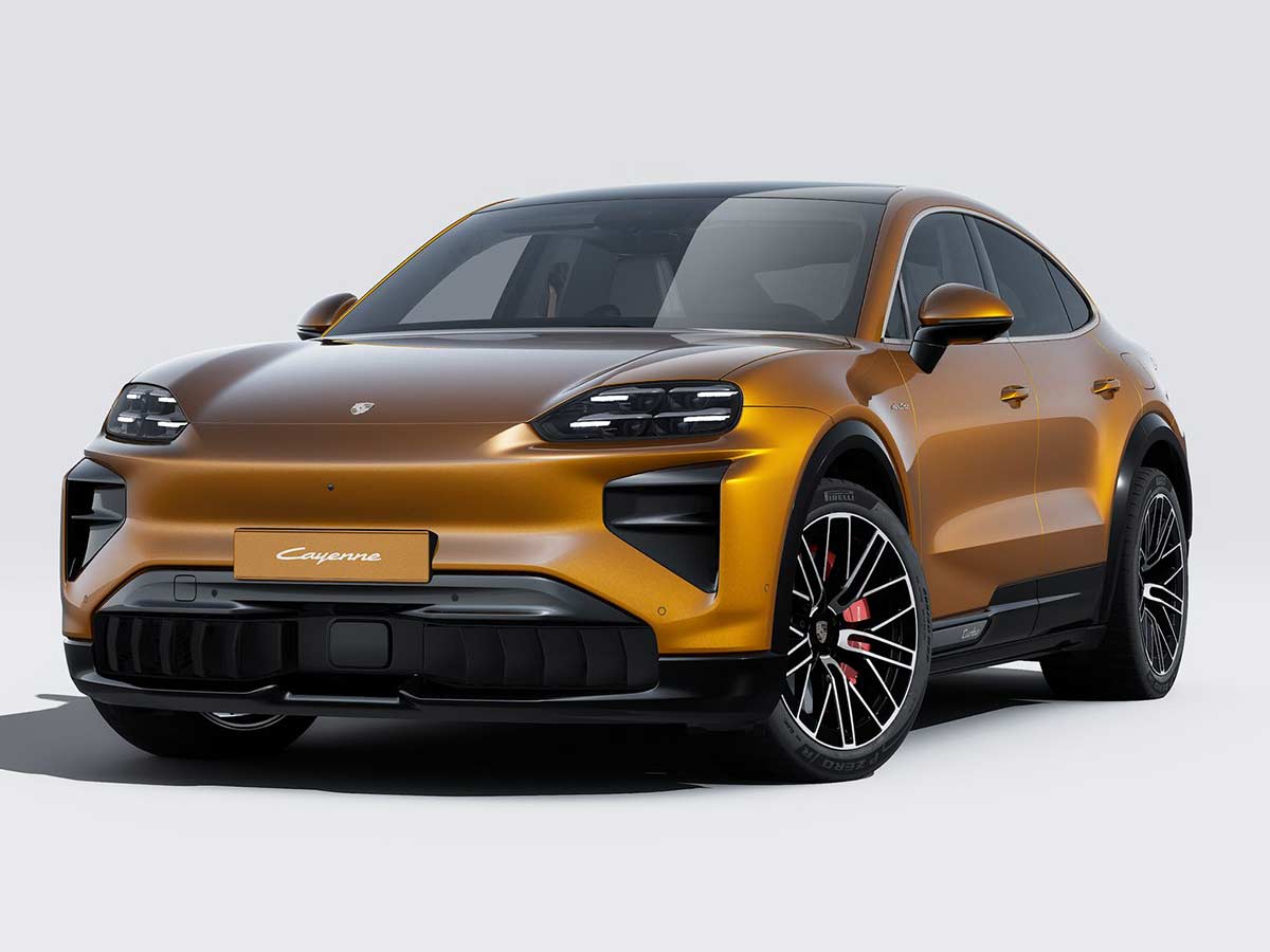 New Porsche Cayenne Turbo Coupe Electric Colours: 13 Shades to Know 9 2026 Porsche Cayenne Turbo Coupe Electric Madeira Gold Metallic Front