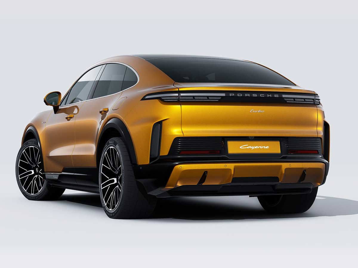 New Porsche Cayenne Turbo Coupe Electric Colours: 13 Shades to Know 10 2026 Porsche Cayenne Turbo Coupe Electric Madeira Gold Metallic Rear