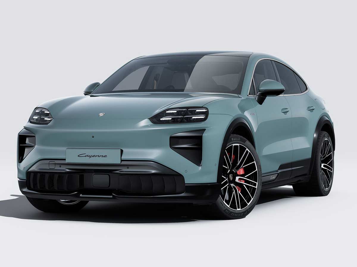 New Porsche Cayenne Turbo Coupe Electric Colours: 13 Shades to Know 13 2026 Porsche Cayenne Turbo Coupe Electric Mystic Green Metallic Front