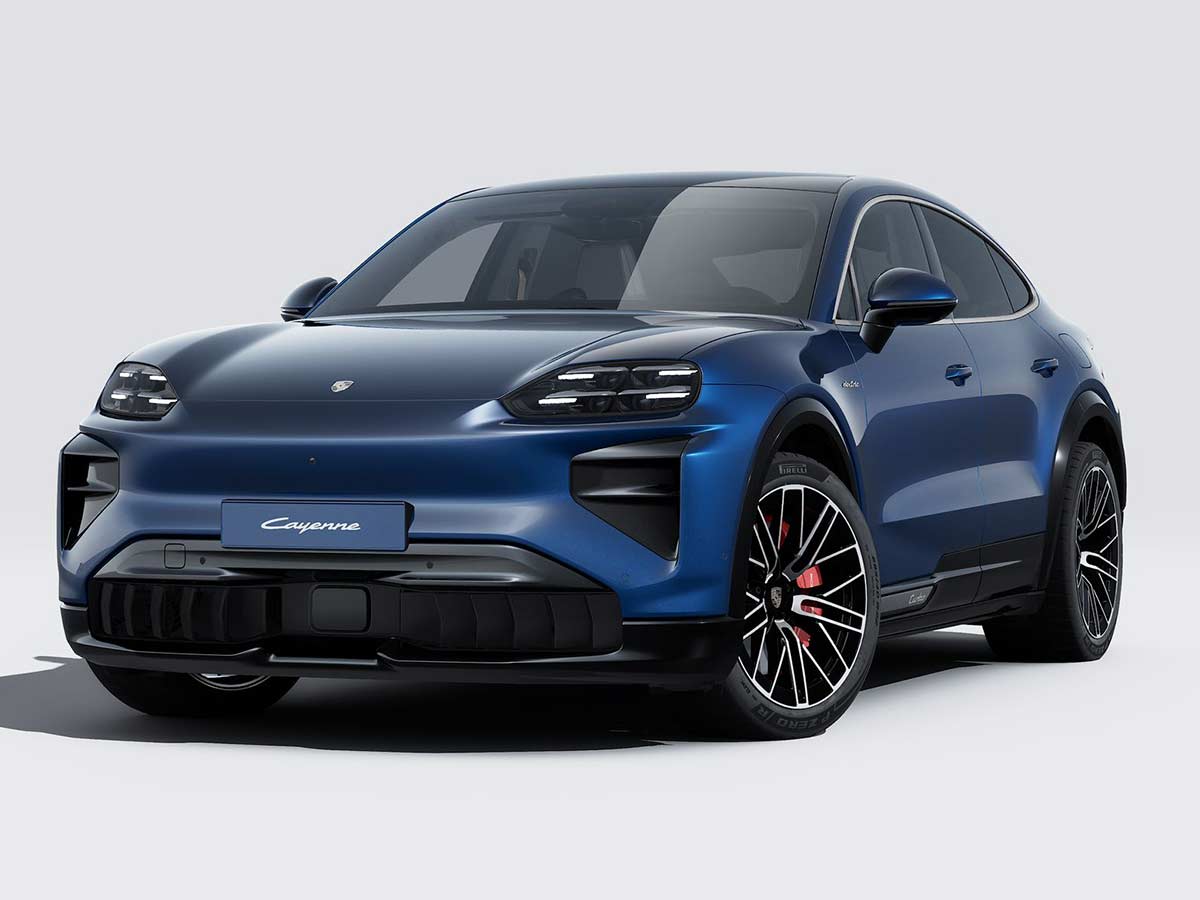 New Porsche Cayenne Turbo Coupe Electric Colours: 13 Shades to Know 15 2026 Porsche Cayenne Turbo Coupe Electric Napali Blue Metallic Front