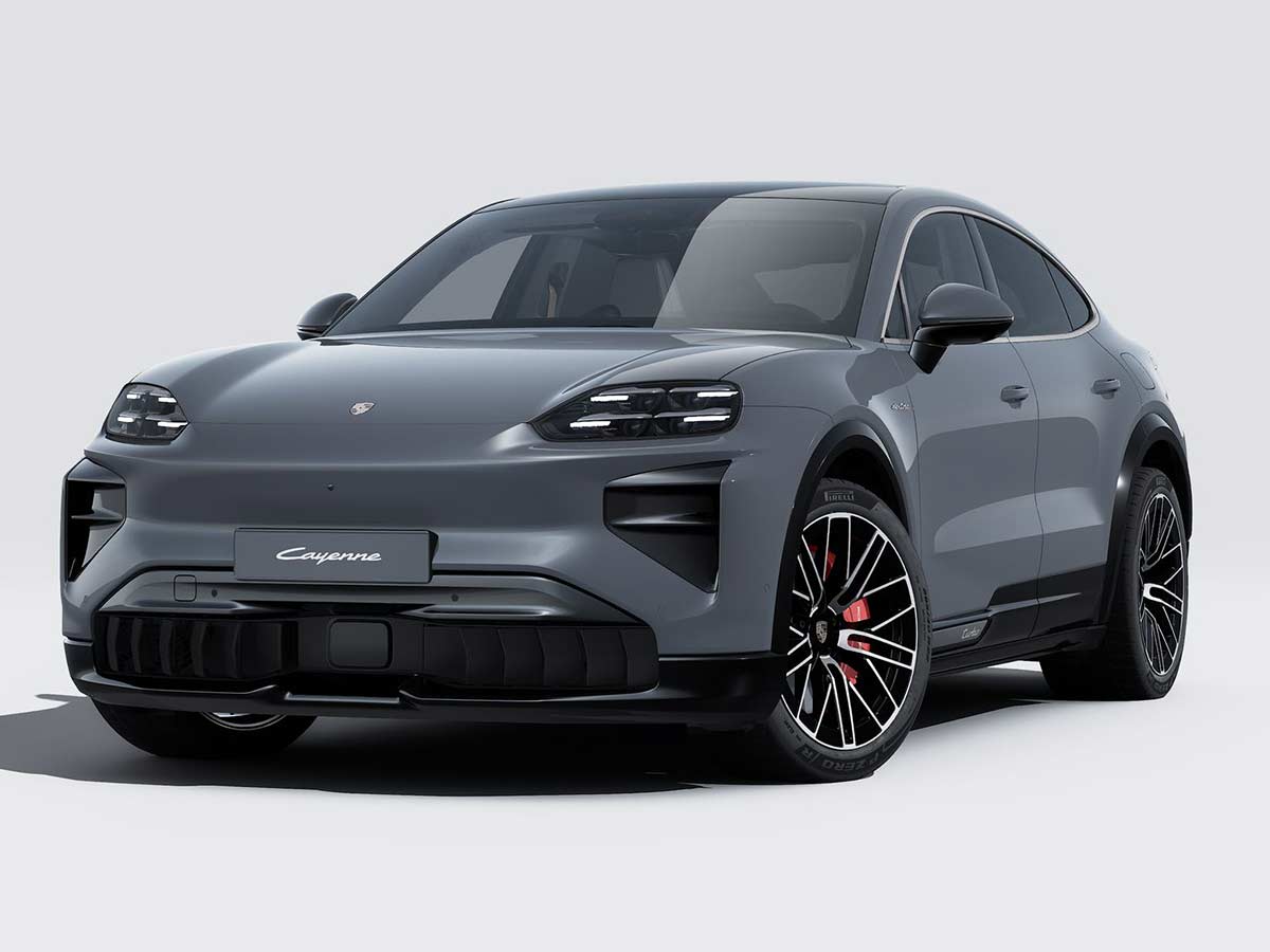 New Porsche Cayenne Turbo Coupe Electric Colours: 13 Shades to Know 21 2026 Porsche Cayenne Turbo Coupe Electric Slate Grey Neo Front