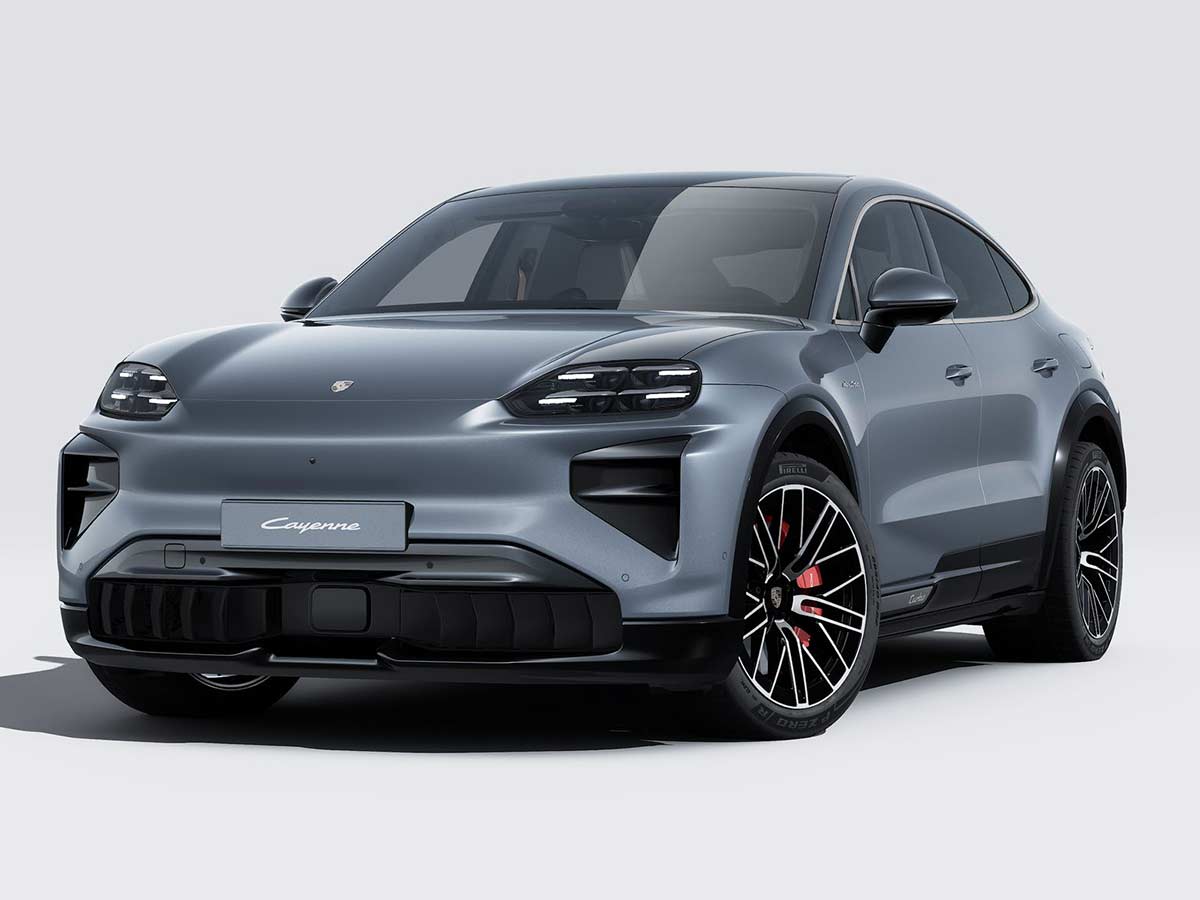 New Porsche Cayenne Turbo Coupe Electric Colours: 13 Shades to Know 23 2026 Porsche Cayenne Turbo Coupe Electric Vanadium Grey Metallic Front